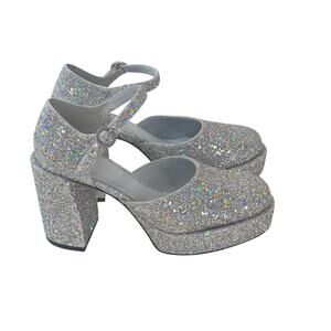 3.1 Phillip Lim Naomi Silver Glitter Platform Pump Womens 36.5 / 6.5 Heel
